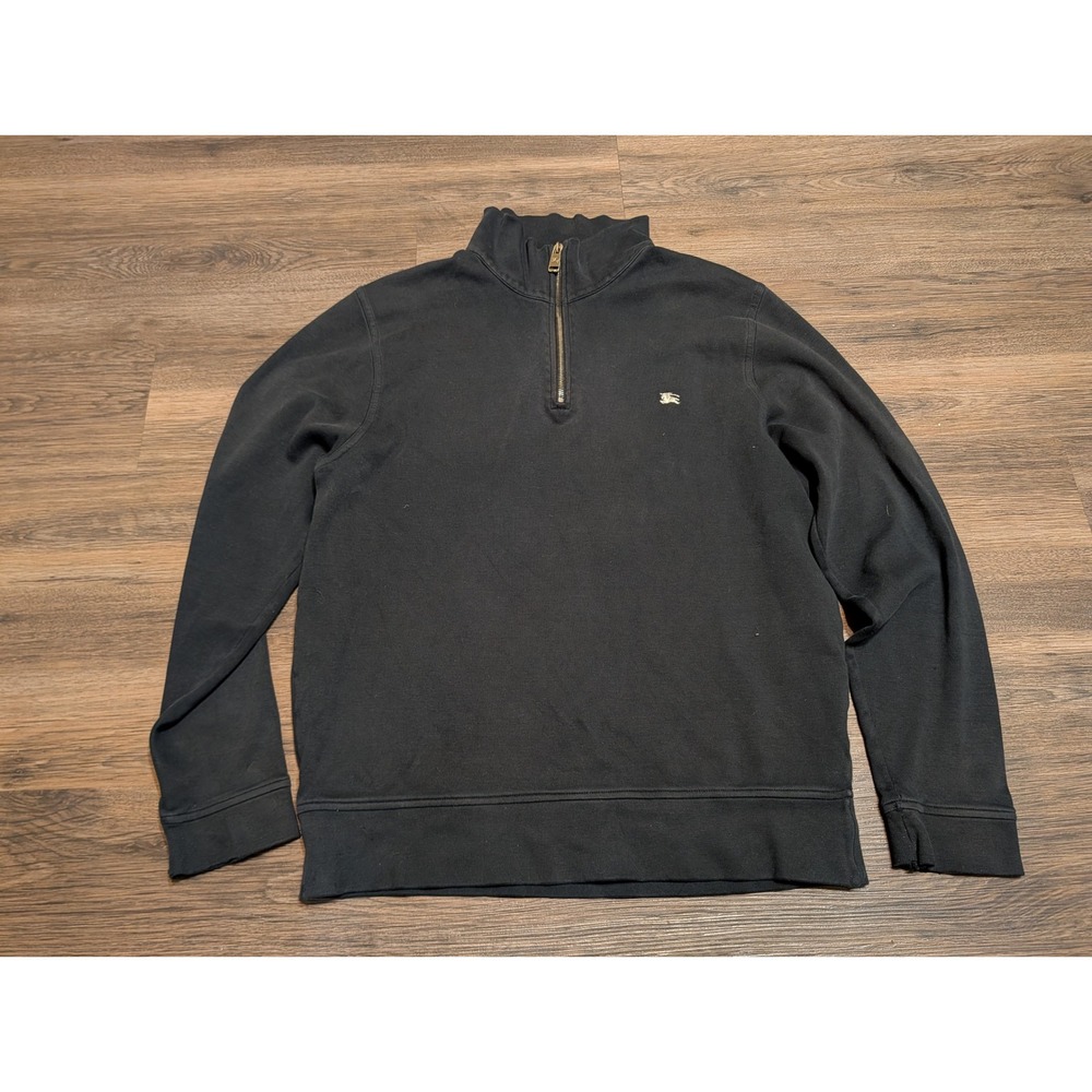 Burberry London Quarter Zip Pullover Sweatshirt Mens XL Black Knight Logo
